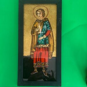 Religious Icon Art with Black wooden Frame, hand painted on gold foil,Germany